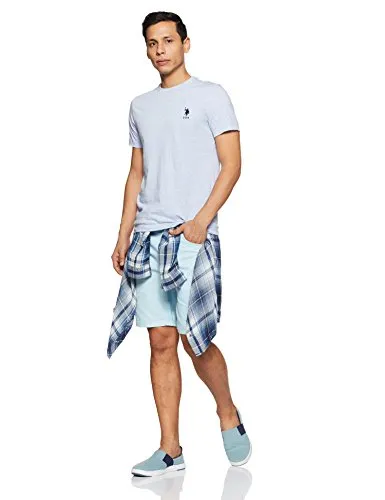 US Polo Association Men's Solid Regular Fit T-Shirt (I633-901-PL_Pale Blue Melange_Large)