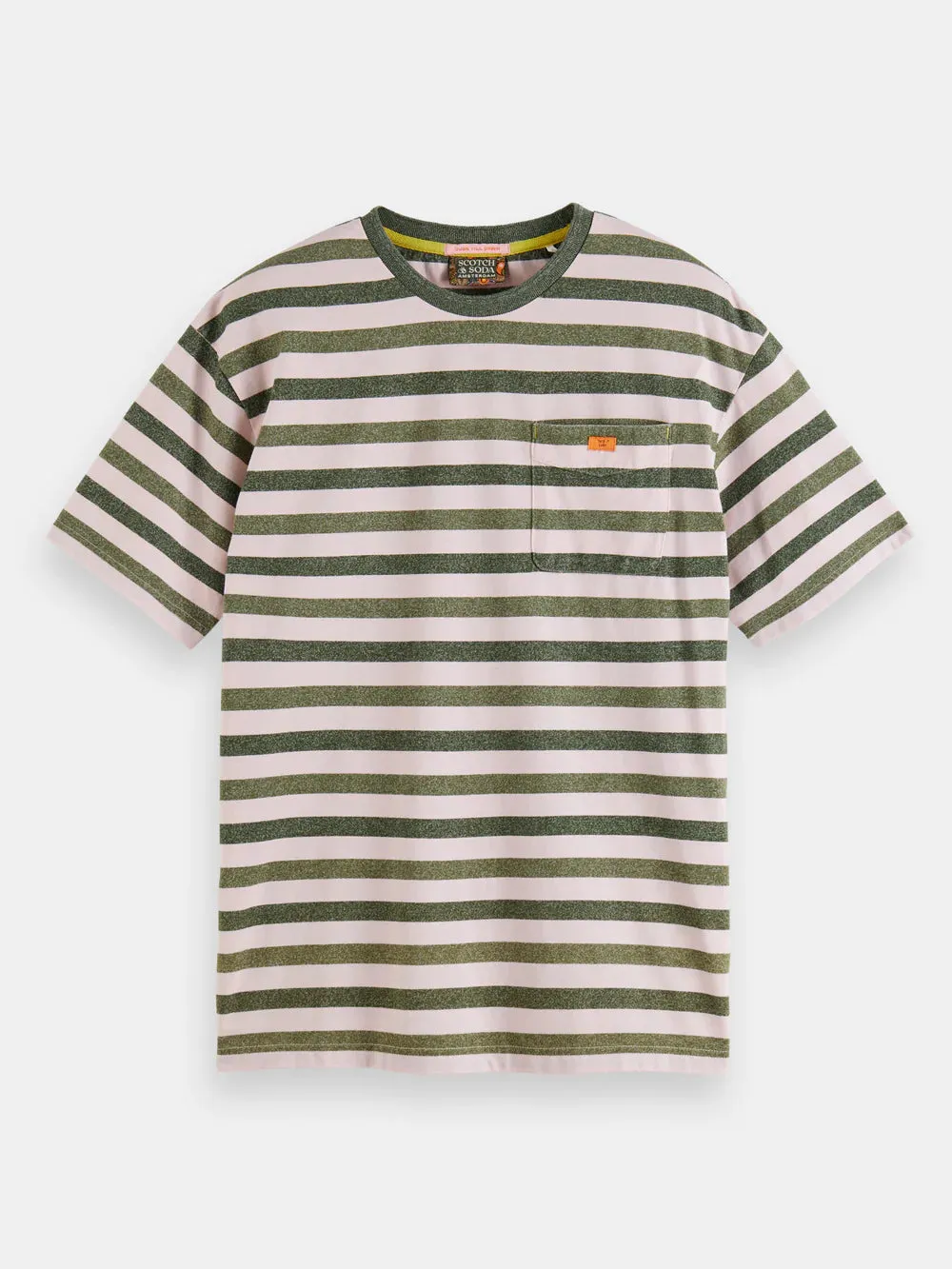 Washed Yarn Dyed T-Shirt - Pink/Green Stripe 174168