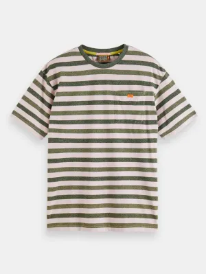Washed Yarn Dyed T-Shirt - Pink/Green Stripe 174168