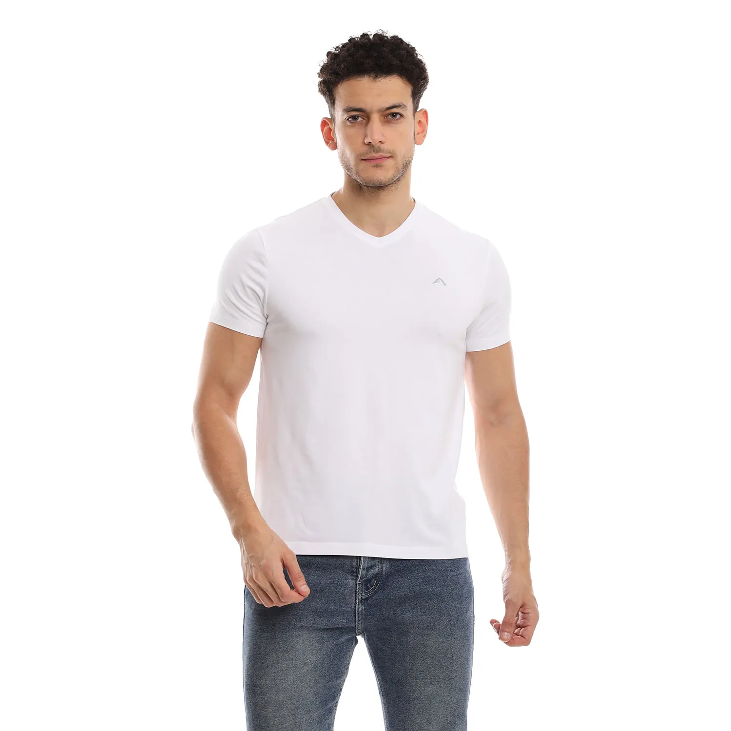 WHITE & BLACK CLEOCOTTON PREMIUM V-NECK MODAL STRETCH LOGO T-SHIRT - 2 PK