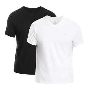 WHITE & BLACK CLEOCOTTON PREMIUM V-NECK MODAL STRETCH LOGO T-SHIRT - 2 PK