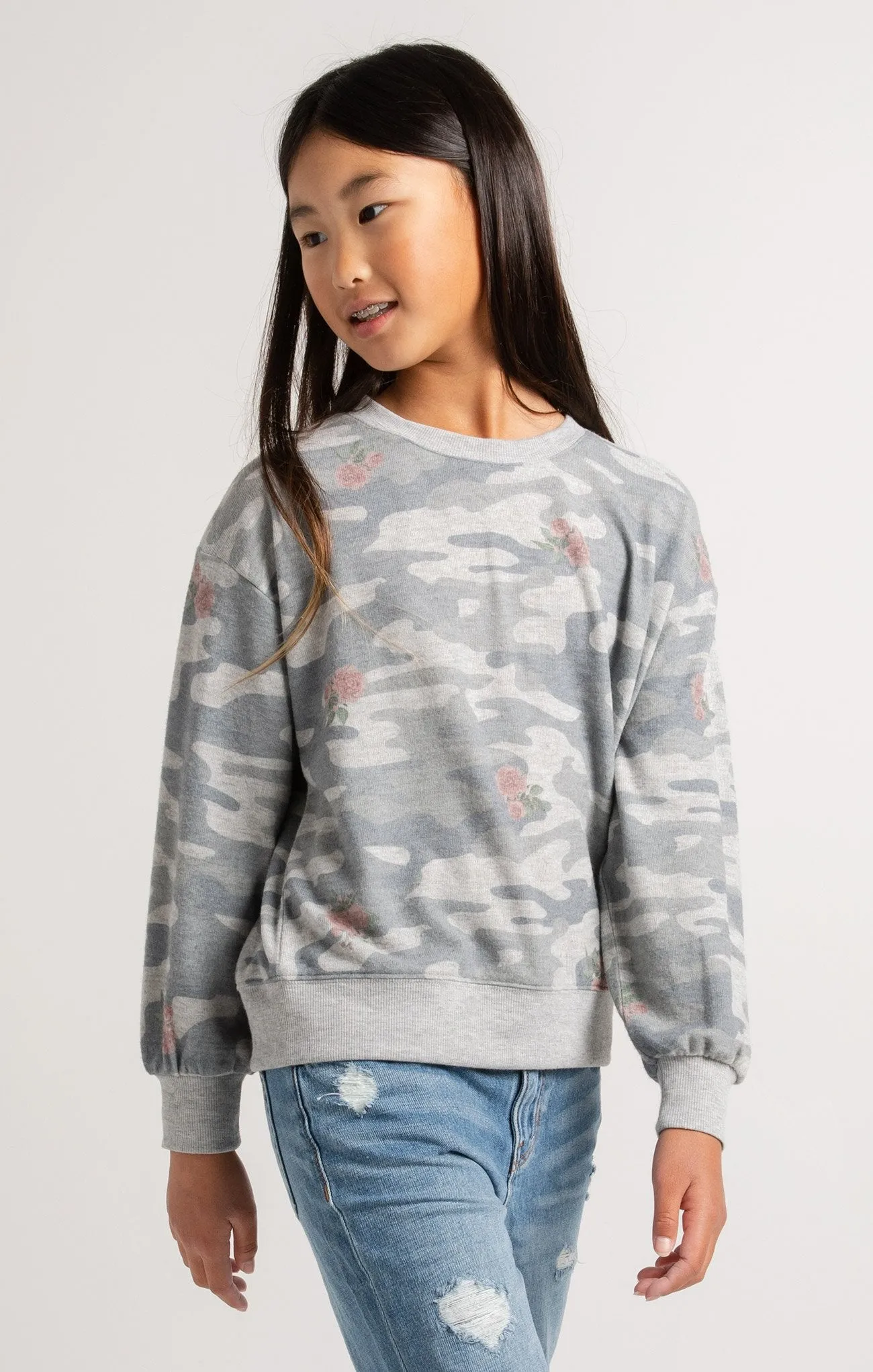 Z Supply Girls Audrey Rose Camo Long Sleeve