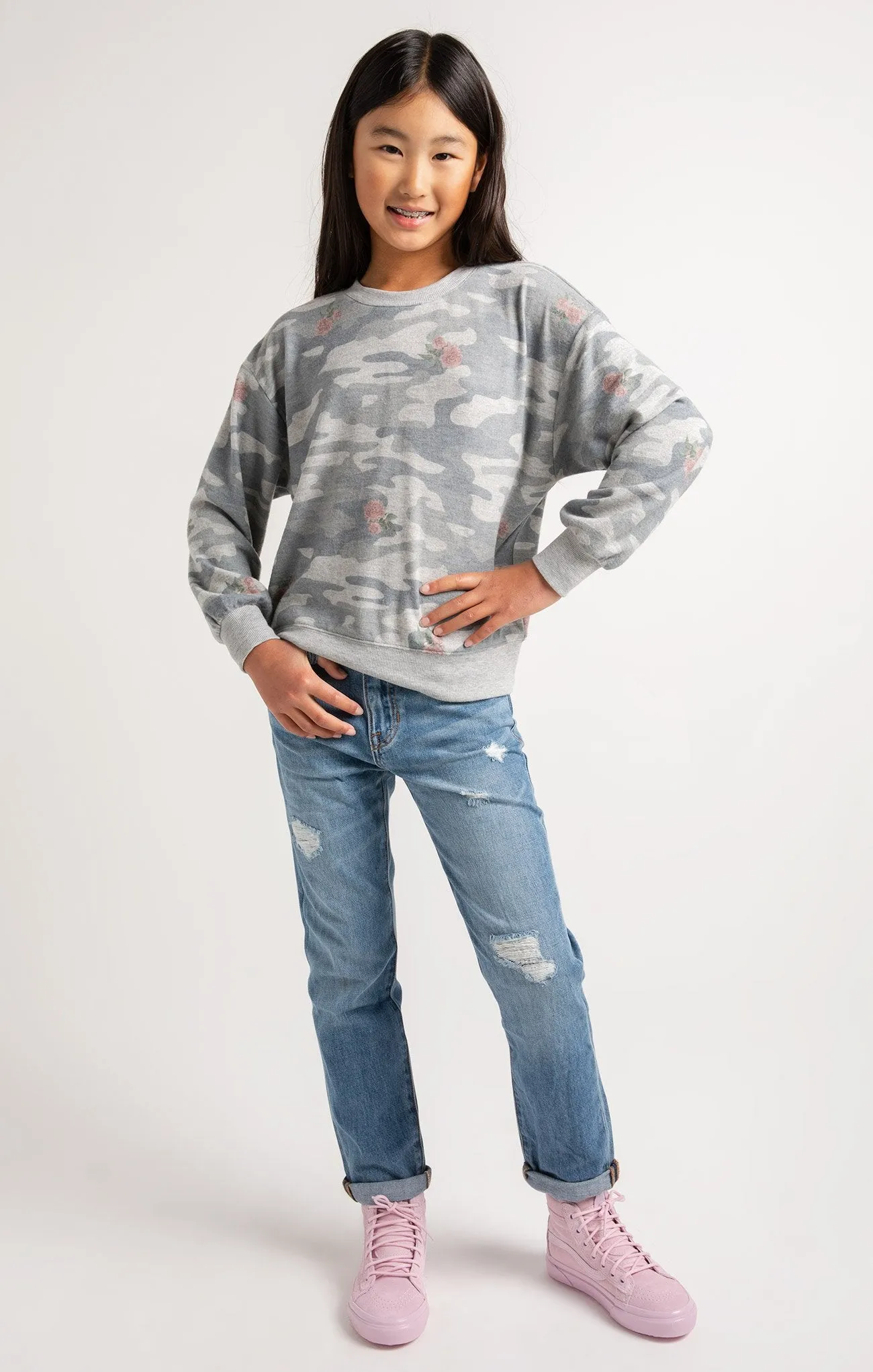Z Supply Girls Audrey Rose Camo Long Sleeve