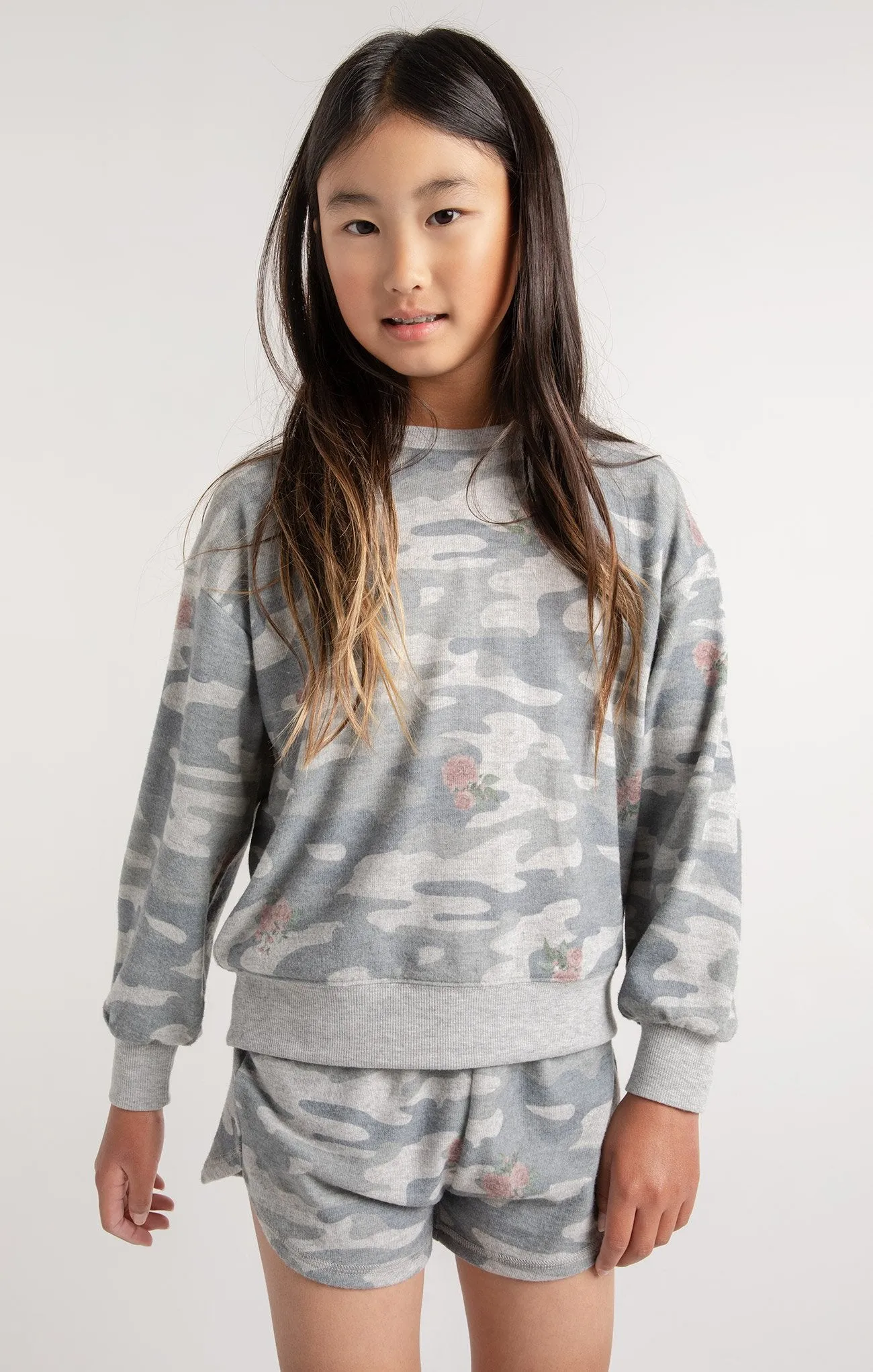 Z Supply Girls Mia Rose Camo Short - Heather Grey