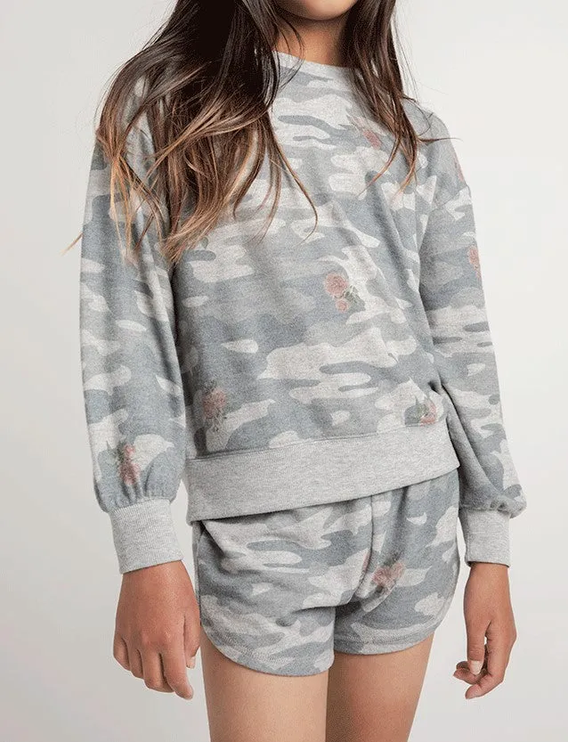 Z Supply Girls Mia Rose Camo Short - Heather Grey